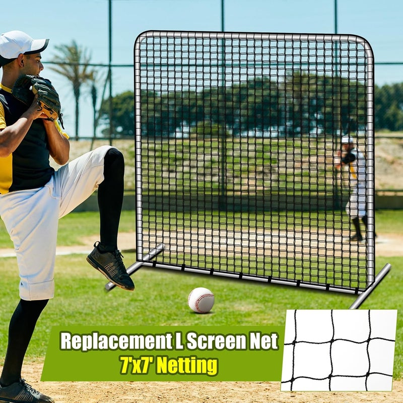 Vincreem Replacement Baseball Net 7 x 7 ft Protective Portable Pitching Screen Safety Netting 45 Ply 42 Inch Cut Out, Net Only, No Frame Included, Black - Image 2